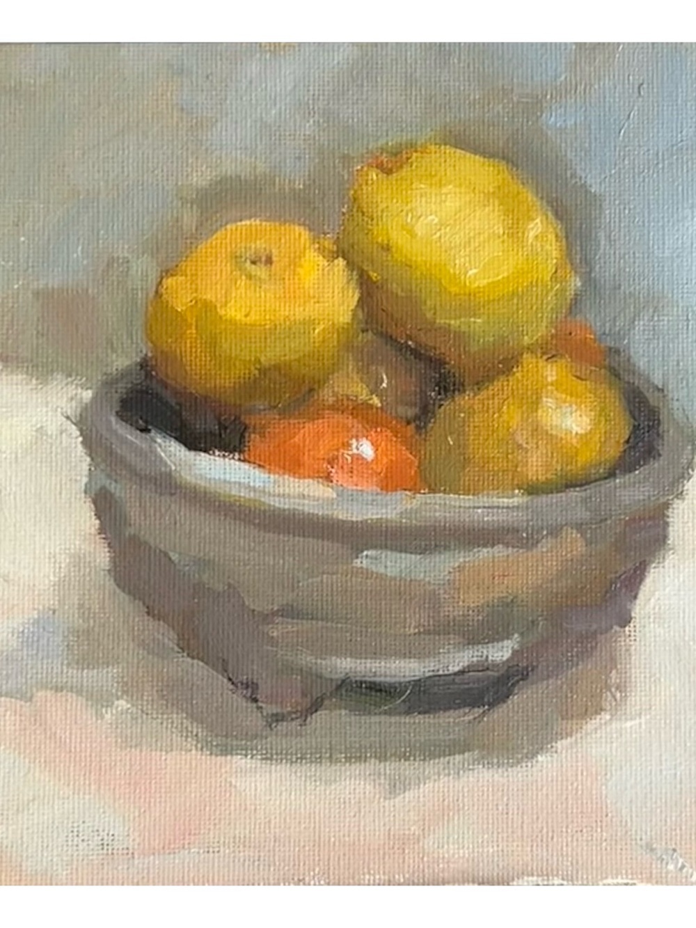 Still Life Citrus Bowl Oil Painting - Yellow & Orange Home Art